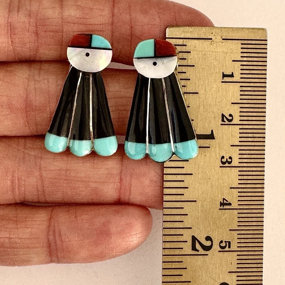 Zuni Sunface Stud Earrings Turquoise Post Inlay 1